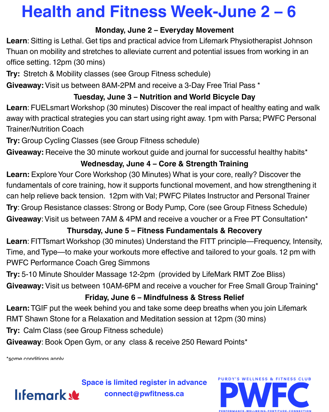 fitness days schedule